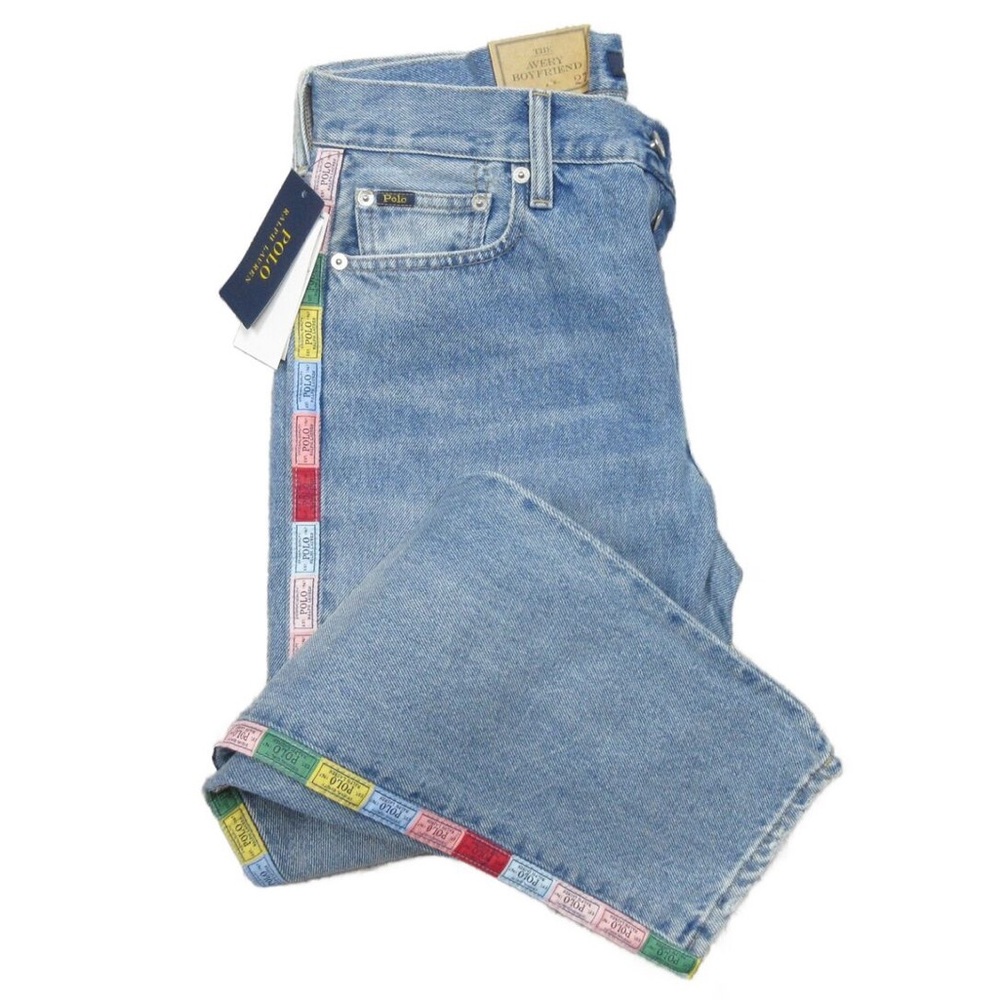 Polo Ralph Lauren Women’s Blue Multipe Logo Tape Avery Boyfriend Jean